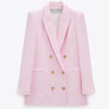 2022Spring Autumn Women Vintage White Pink Tweed Blazers And Jackets Chic Button Office Suit Coat Ladies Elegant Outwear