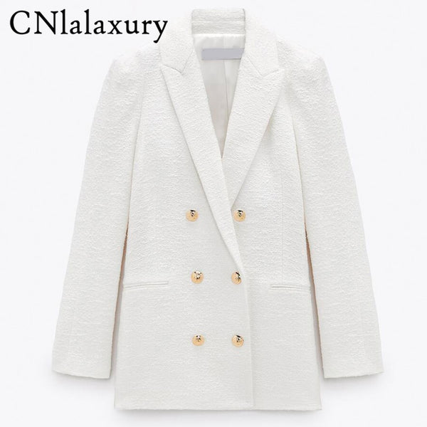 2022Spring Autumn Women Vintage White Pink Tweed Blazers And Jackets Chic Button Office Suit Coat Ladies Elegant Outwear