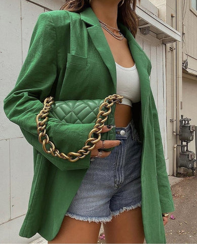 2022Women's Autumn Coat Oversize Casual Y2k Cardigan Green Pink Female Blazer Long Sleeve Chic Solid Party Vintage Coats