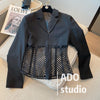 2022autumn and Winter Sexy Elegant Notched Black Suit Jacket Women's Loose Casual Hollow-out Blazer Coat