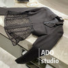 2022autumn and Winter Sexy Elegant Notched Black Suit Jacket Women's Loose Casual Hollow-out Blazer Coat