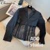 2022autumn and Winter Sexy Elegant Notched Black Suit Jacket Women's Loose Casual Hollow-out Blazer Coat