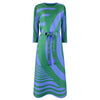 2022autumn women's pleatedPrinted dress Miyak fold plus size loose three-quarter sleeves round neck tie long Party dress