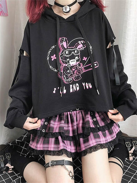 2023 Anime Kpop Kawaii Sweatshirt Women Harajuku Plaid Skirts Gothic Punk Alt Hoodies Cartoon Print Aesthetic Grunge Emo T Shirt