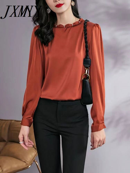 2023 Autumn And Winter Shirt Women's Long-Sleeved Stand-Up Collar Pullover Loose And Elegant Temperament Top Shirt