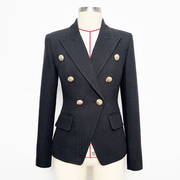2023 Autumn And Winter European And American  Double Breasted Jacquard Fabric Slim Women's Suit Coat