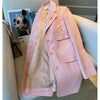 2023 Autumn Clothes Heavy Industry Velvet Pink Blazer Coat Women Fashionable Stitching Suit Tops Vintage Office Outerwear Female