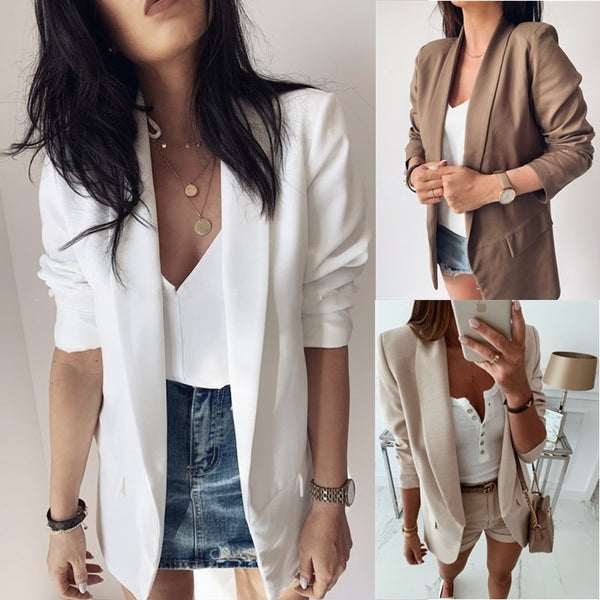 2023 Autumn Long-sleeved Blazers Coats Women's Solid Color Double-pocket Lapel Jacket Blazer Feminino