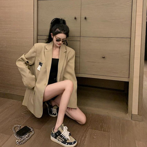 2023 Autumn Loose Blazer Women's Single Breasted Pocket Office Blazer Long Sleeve Casual Korean Korean Jacket Blazer