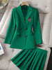 2023 Autumn Formal Ladies Green  Blazer Women Business Suits with Sets Work Wear Office Uniform Large Size Skirt Jacket