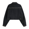 2023 Autumn Harajuku Gothic Womens Black Denim Jacket Full Sleeve Loose Button Rivet Short Lapel Casual Long Sleeve Denim Coats