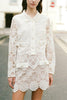 2023 Autumn Doll Collar Water Soluble Flower Lace Embroidery Short Coat+ High Waist A-line Skirts Set
