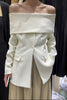 2023 Autumn Design Off-Shoulder Suit Jacket for Women Elegant Slim-Fit Long Sleeves Commuter Feminine Black Coat