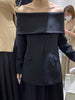 2023 Autumn Design Off-Shoulder Suit Jacket for Women Elegant Slim-Fit Long Sleeves Commuter Feminine Black Coat
