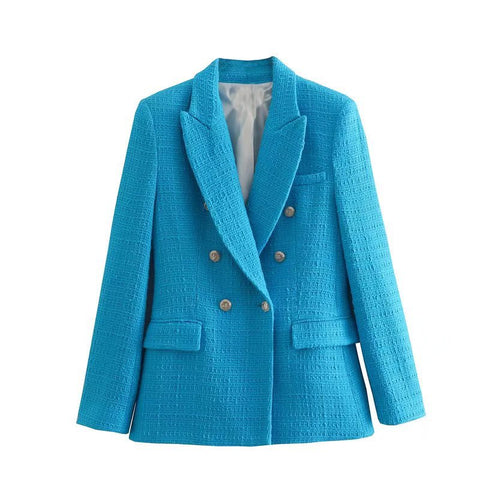 2023 Autumn Style, Women's Suits, Temperament Lapel Solid Color Textured Double-breasted Casual Blazer Women