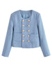 2023 Autumn O neck Soft Woolen Tweed Blazer Cropped Vintage Women Double Breasted Buttons Full Sleeve Short Suit Elegant Coat