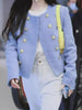 2023 Autumn O neck Soft Woolen Tweed Blazer Cropped Vintage Women Double Breasted Buttons Full Sleeve Short Suit Elegant Coat