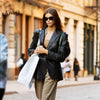 2023 Autumn Star The Same Women Temperament PU Leather Long-Sleeved Notched Single-Breasted Slit High Street Suit Jacket