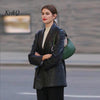2023 Autumn Star The Same Women Temperament PU Leather Long-Sleeved Notched Single-Breasted Slit High Street Suit Jacket