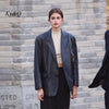 2023 Autumn Star The Same Women Temperament PU Leather Long-Sleeved Notched Single-Breasted Slit High Street Suit Jacket