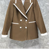 2023 Autumn Winter Blazer Coats  Women Notched Collar Color Block Patchwork Long Sleeve Casual Khaki Blazers