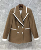 2023 Autumn Winter Blazer Coats  Women Notched Collar Color Block Patchwork Long Sleeve Casual Khaki Blazers