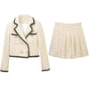 2023 Autumn Winter Suit Jacket Short Skirt Set Women's Korean Elegant Casual Blazers Coat Pleated Mini Skirts Two Piece
