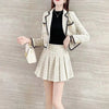 2023 Autumn Winter Suit Jacket Short Skirt Set Women's Korean Elegant Casual Blazers Coat Pleated Mini Skirts Two Piece