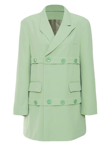 2023 Autumn Winter Green  Blazer Women Lapel Long Sleeve Solid Color Temperament Loose Jacket Trend