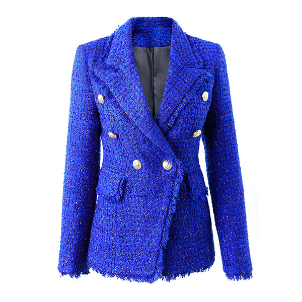 2023 Autumn Winter Latest Ladies Blazers Custom  Glittery Tweed Flow Fringe Double Breasted Women Temperament Jacket Coats