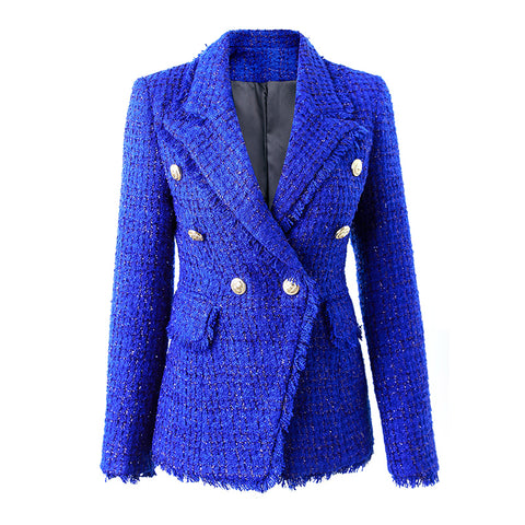 2023 Autumn Winter Latest Ladies Blazers Custom  Glittery Tweed Flow Fringe Double Breasted Women Temperament Jacket Coats