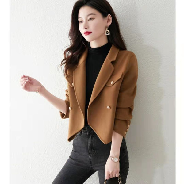 2023 Autumn Winter Women's Clothing Korean Lady Graceful Wool and Blends Suit Jacket Solid Double Button Outerwear
