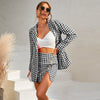 2023 Autumn Winter Women's Clothing Set Kpop Office Lady Casual Blazers Split Mini Skirts Outfits Plaid Jacket
