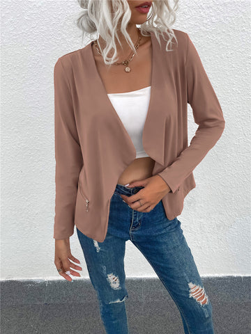 2023 Autumn/Winter Women's Temperament Solid Color Zipper Lapel Loose Casual Long Sleeve Suit Jacket