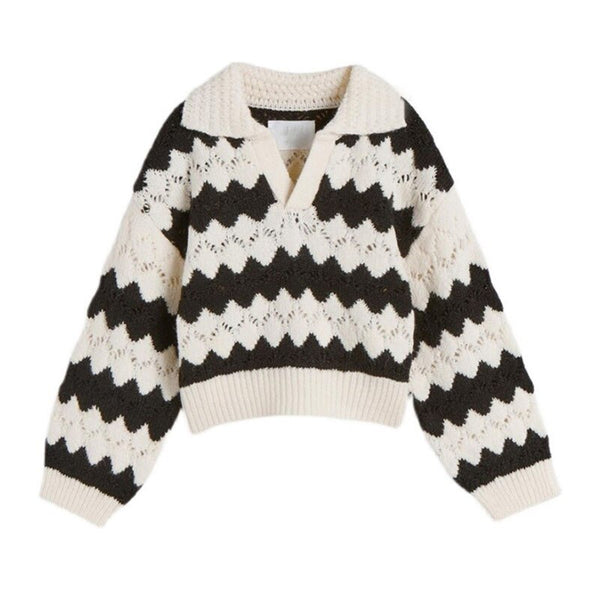 2023 Autumn Winter Striped Pullover Women Knitted Sweater Long Sleeve Chic Tops Preppy Style Casual Loose Sweaters Female Jumper