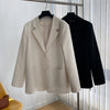 2023 Autumn Winter Women Beige Blazer Dual Pocket Long Sleeve Elegant Korean Style Slim Jacket Coat