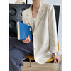 2023 Autumn Winter Women Beige Blazer Dual Pocket Long Sleeve Elegant Korean Style Slim Jacket Coat