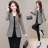 2023 Autumn Winter Women Blazers Lattice Slim Casual Suit Coat Turn-down Collar Single Breasted Blazers Female Tops