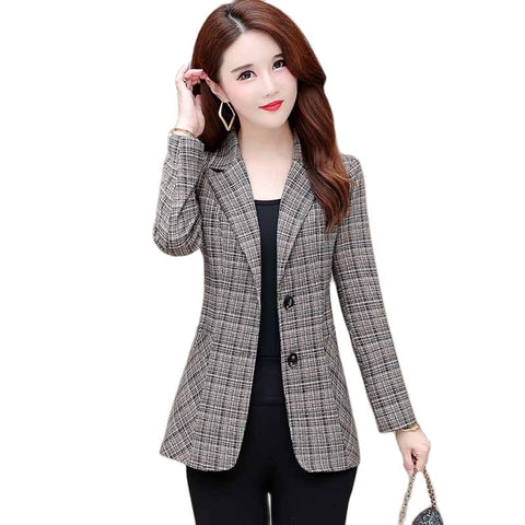 2023 Autumn Winter Women Blazers Lattice Slim Casual Suit Coat Turn-down Collar Single Breasted Blazers Female Tops