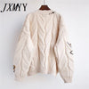 2023 Autumn Winter Women Cardigan Warm Knitted Sweater Jacket Pocket Embroidery Knit Cardigans Coat Lady Loose Sweaters