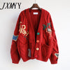 2023 Autumn Winter Women Cardigan Warm Knitted Sweater Jacket Pocket Embroidery Knit Cardigans Coat Lady Loose Sweaters