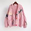 2023 Autumn Winter Women Cardigan Warm Knitted Sweater Jacket Pocket Embroidery Knit Cardigans Coat Lady Loose Sweaters