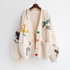 2023 Autumn Winter Women Cardigan Warm Knitted Sweater Jacket Pocket Embroidery Knit Cardigans Coat Lady Loose Sweaters
