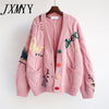 2023 Autumn Winter Women Cardigan Warm Knitted Sweater Jacket Pocket Embroidery Knit Cardigans Coat Lady Loose Sweaters