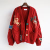 2023 Autumn Winter Women Cardigan Warm Knitted Sweater Jacket Pocket Embroidery Knit Cardigans Coat Lady Loose Sweaters