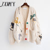 2023 Autumn Winter Women Cardigan Warm Knitted Sweater Jacket Pocket Embroidery Knit Cardigans Coat Lady Loose Sweaters