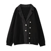 2023 Autumn Winter Women Casual Fake Two Piece Set Patchwork Single Breasted Lapel Collar Lazy Knitted Cardigan Loose Sweater