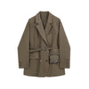 2023 Autumn Winter Women Pocket Blazer Lapel Long Sleeve Loose Vintage Ladies Casual Jacket With Waist Bag Suit Tide Female Coat