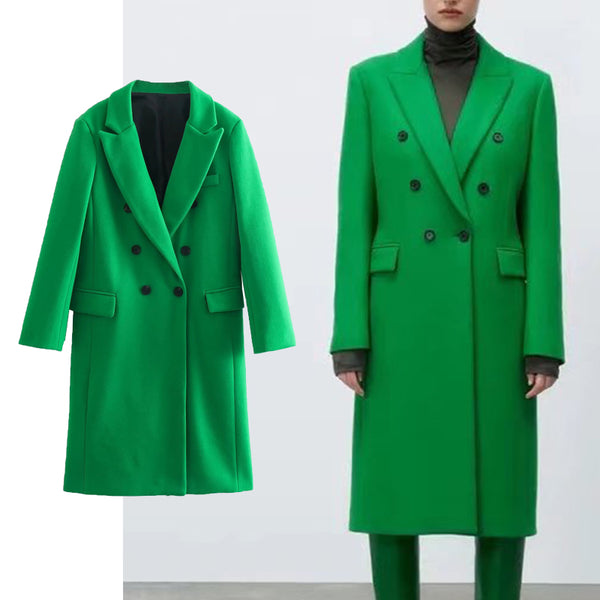 2023 Autumn Winter Women Solid Long Woolen Jackets Coat Double Breasted Thicken Long Sleeve Vitnage Overcoat Outwear