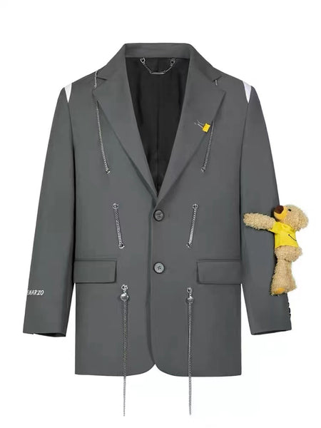 2023 Autumn Women Notched Blazers Suit Coats Smiley Face Chain Close-fitting Bear Full Sleeves Blazer Female Outerwear